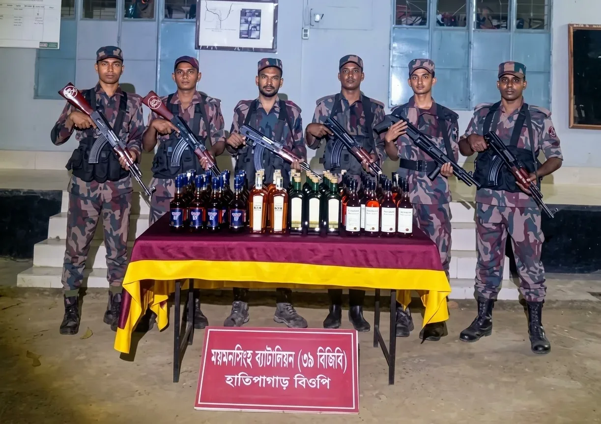 নালিতাবাড়ী সীমান্তে ১ লাখ ৪২ হাজার টাকার ভারতীয় মদ জব্দ